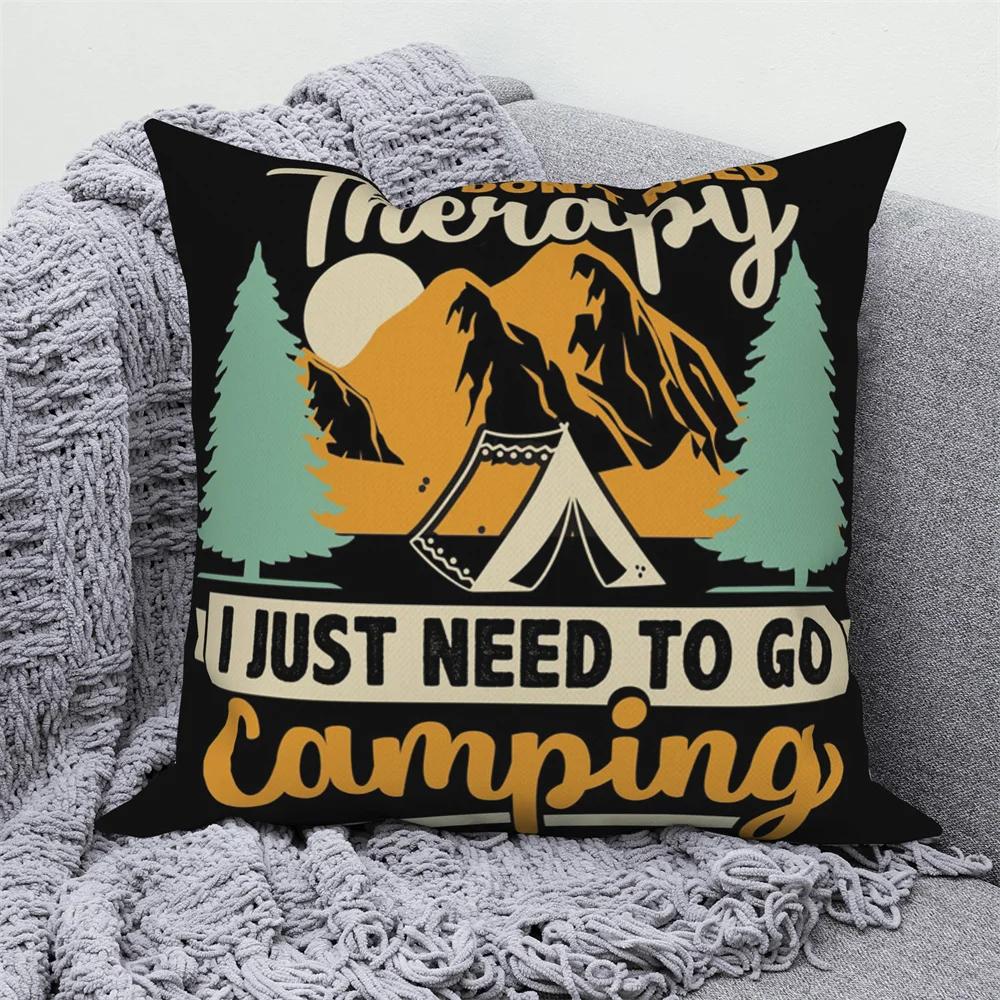 Decorative Cushion Covers Camping Bus Printed Pillow Home Sofa Throw