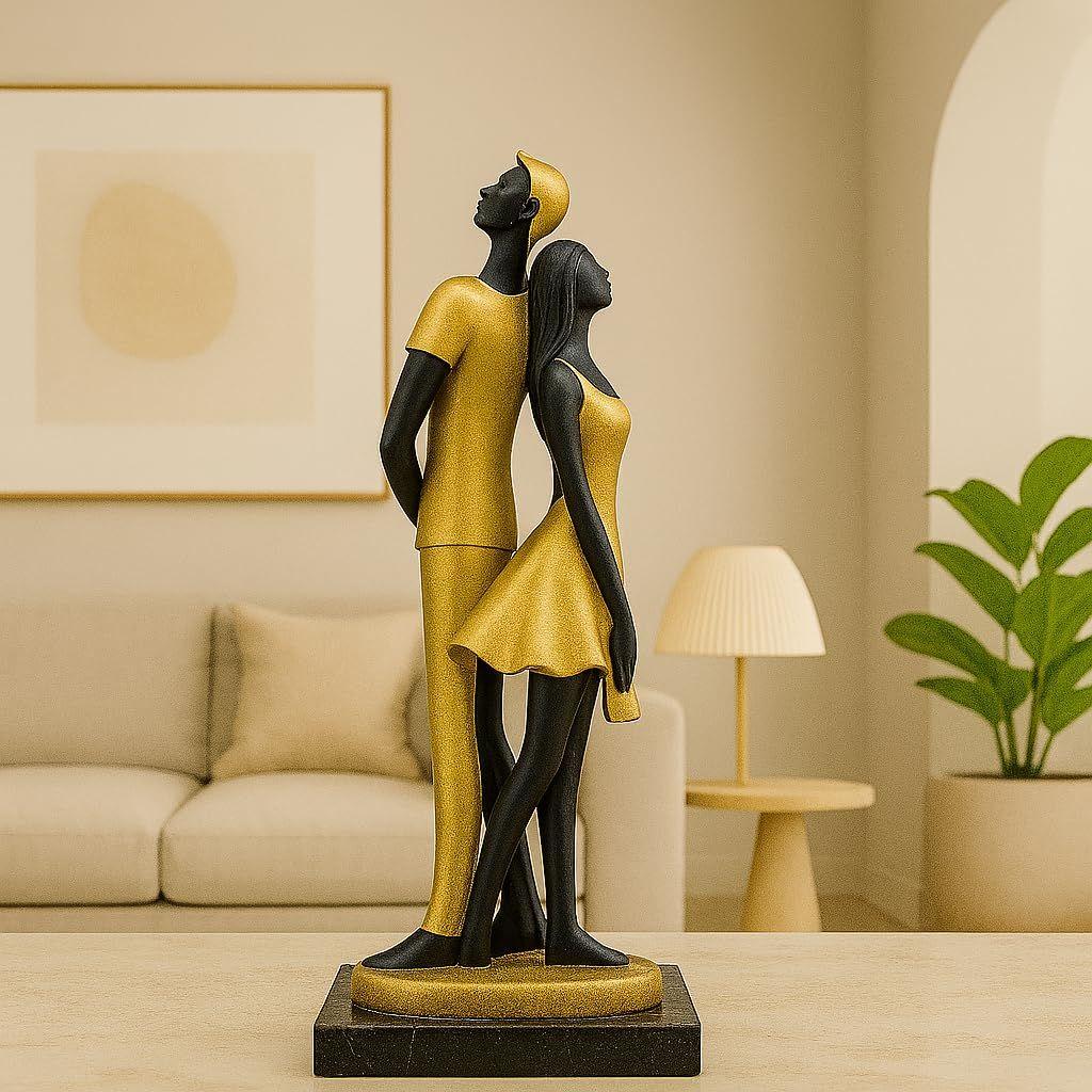 Stylish Golden Black Resin Romantic Couple Statue for Home Decor (Pack of 1, Black & Golden)