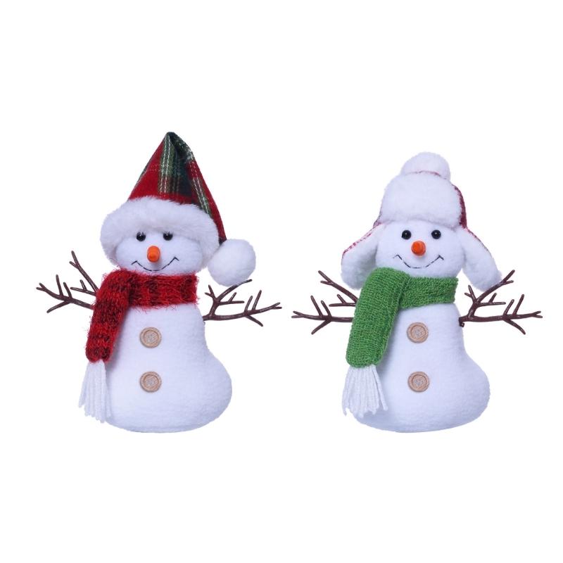 Winter Themed Snowman Plush Toy with Scarf and Hat Christmas Cartoon Snowman Stuffed Dolls Ornament Festivals Party Gift