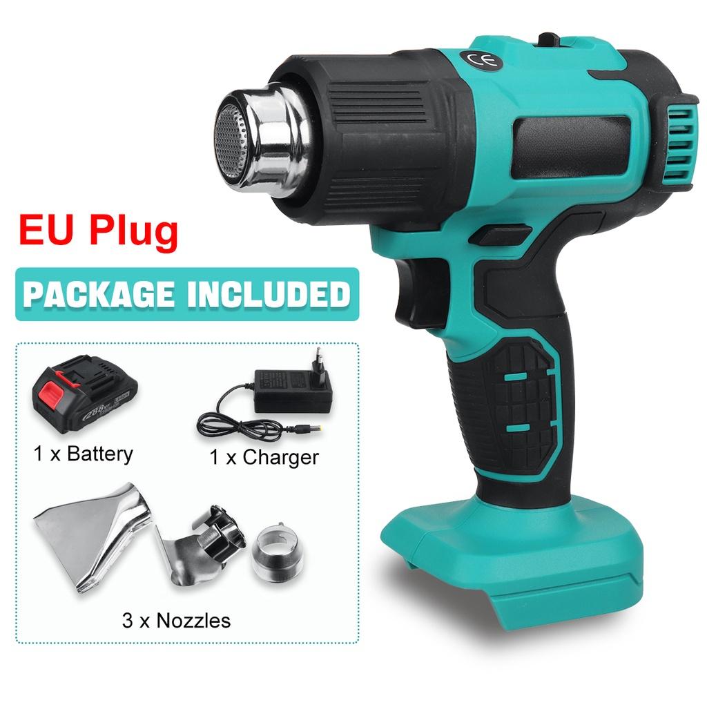 200W Handheld Cordless Hot Air Guns Temperatures Adjustable with 3 Nozzles 21V Electric Heat Guns Rechargeable for 18V Lithium Battery