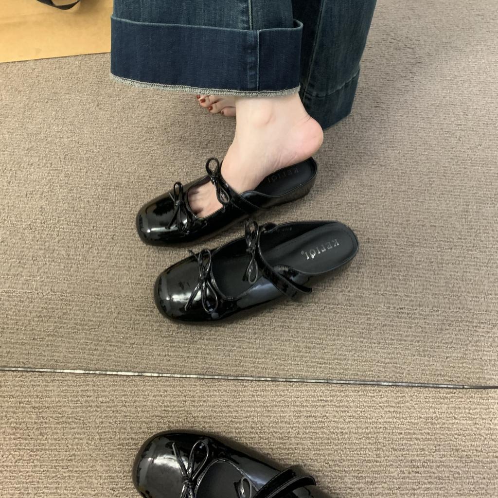 Fashion Female Shoes Cover Toe Ladies' Slippers Pink Slides Butterfly-Knot On A Wedge 2025 Rubber Soft Butterfly-knot Scandals Round
