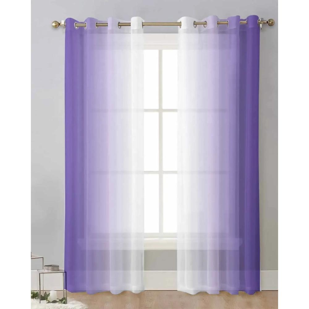 Lila und Weiß Farbverlauf Transparente Vorhänge zur Wohnzimmerdekoration Fenstergardinen für die Küche Tüll Voile Organza Vorhänge