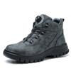 Black Artificial Leather Winter Fashion Rotating Buttons Safety Shoes Men Waterproof Work Boots Men Anti-puncture Protective Footwear