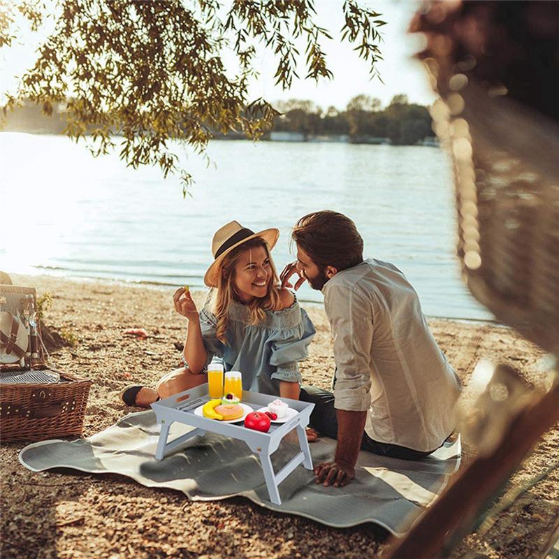 Good-Outdoor Folding Table,Wooden Lazy Dormitory Bed Laptop Small Table,Tray Camping Picnic Portable Thickened Desk Durable Whit