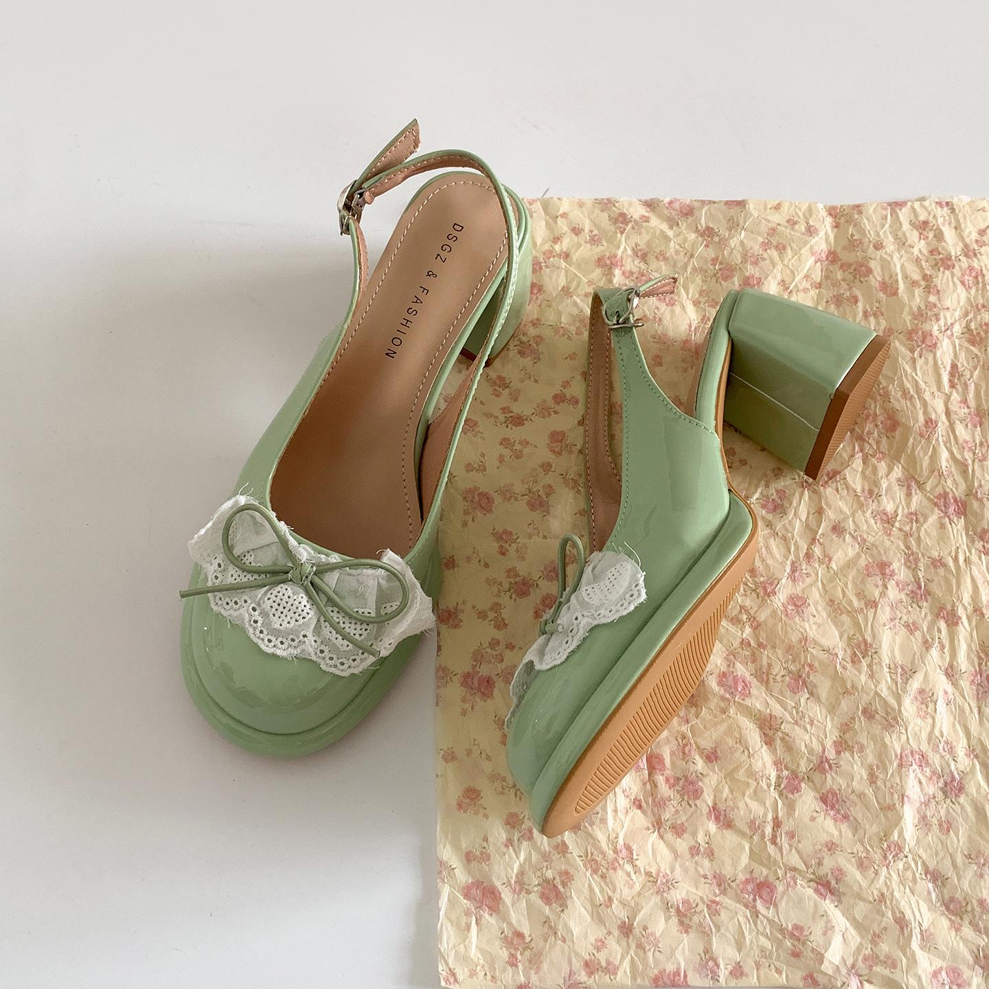 

Popular retro black bag head thick heel sandals women s 2025 new summer skirt versatile non-slip French sandals 35 зелений