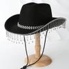 Rhinestones Tassels Hat Fashionable Western Hat Denims Hat Wild Western Hat for Stylish Men and Women