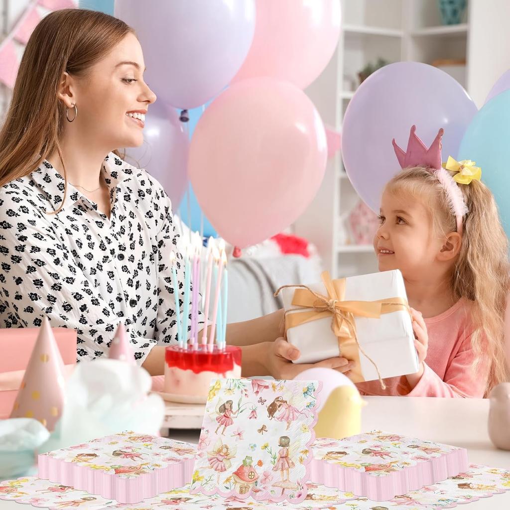 Fairy Birthday Decorations Napk,50pcs Fairy Garden Party Paper Napk Fairy 1st Birthday Party Decorations For Fairies Party Supplies