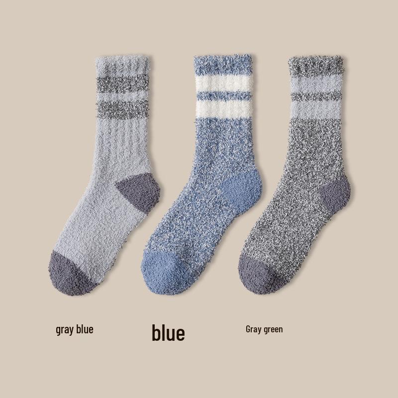 Herren Schwarze Halbhohe Verdickte Korallenfleece-Socken - Gemütliche Herbst-/Winter-Hausbodensocken