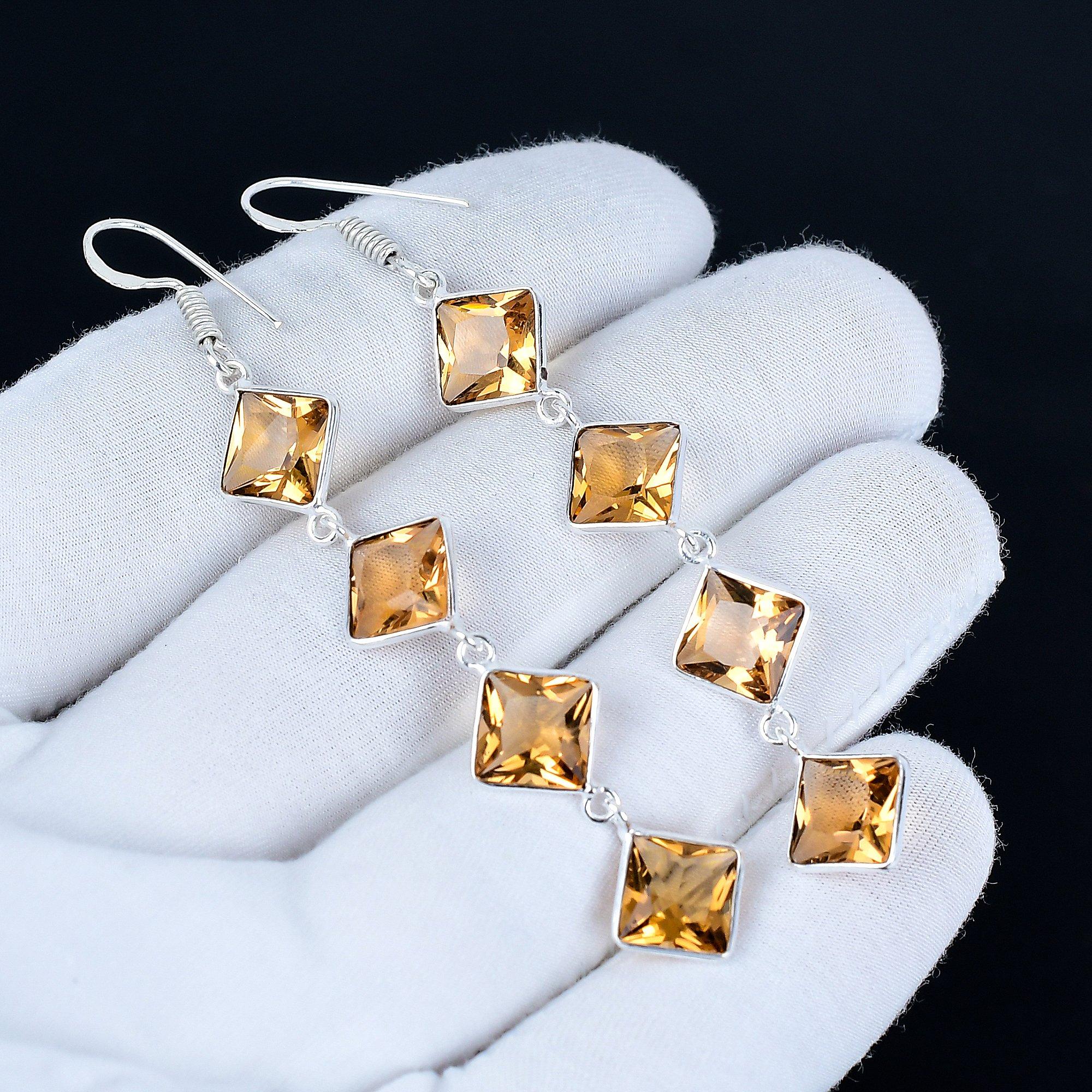 

Smoky Topaz Gemstone Earrings, 925 Sterling Silver Earrings, Handmade Silver Earrings For Gift, Smoky Topaz Dangle Earrings Valentine s Day Gift 8 Cm жовтий