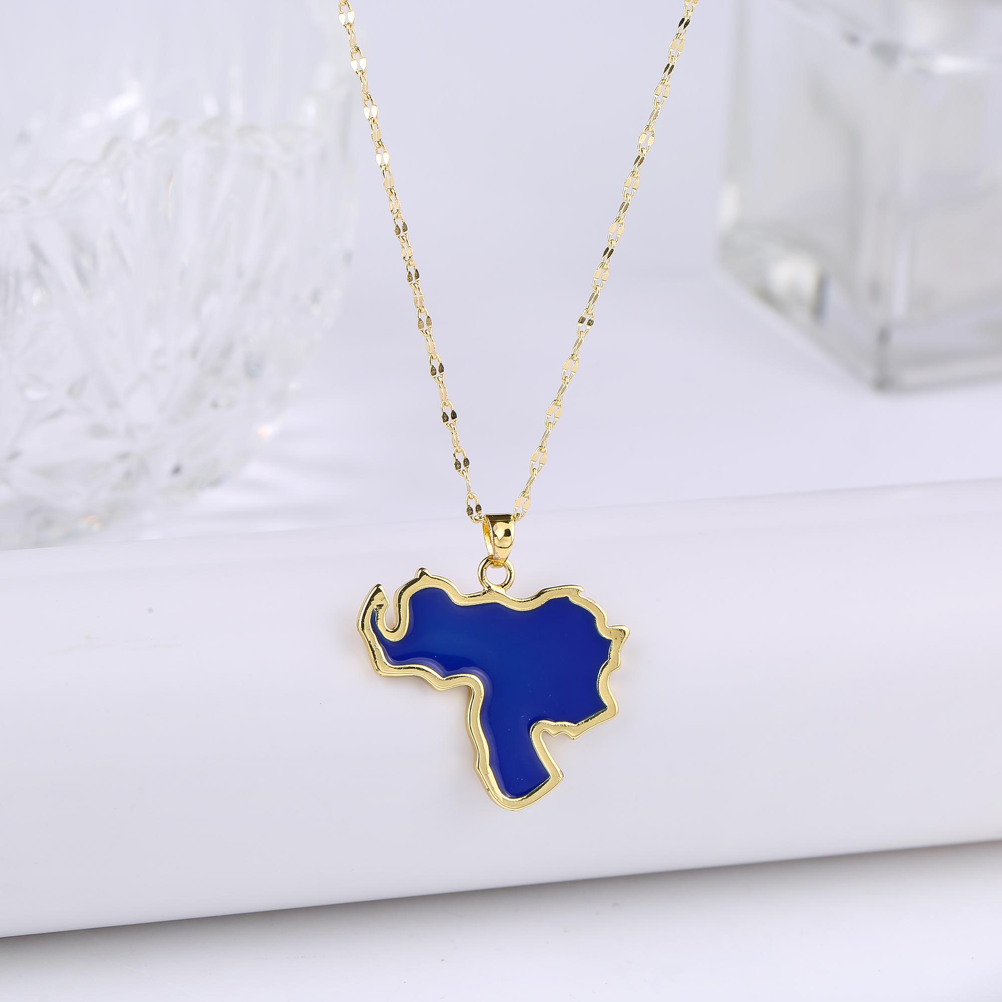 

New Classic Venezuela Dominica Mexico Map Flag Pendant Necklace For Men Women Party Festival Ethnic Gold Color Zircon Gift