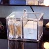 Clear Makeup Divided Box Acrylic Cosmetic Stand Tampon Organizer Dispenser  Bathroom
