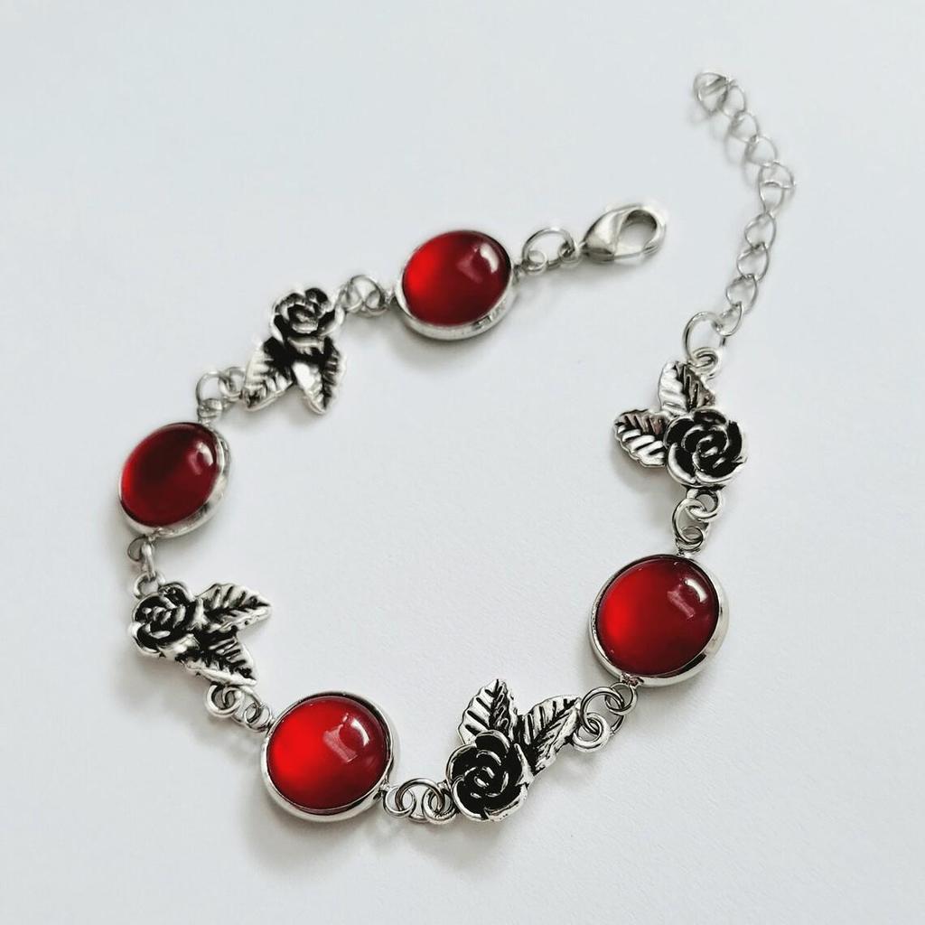 Red Ruby Rose Pendant Bracelet - Cute Floral Valentine's Day Jewelry