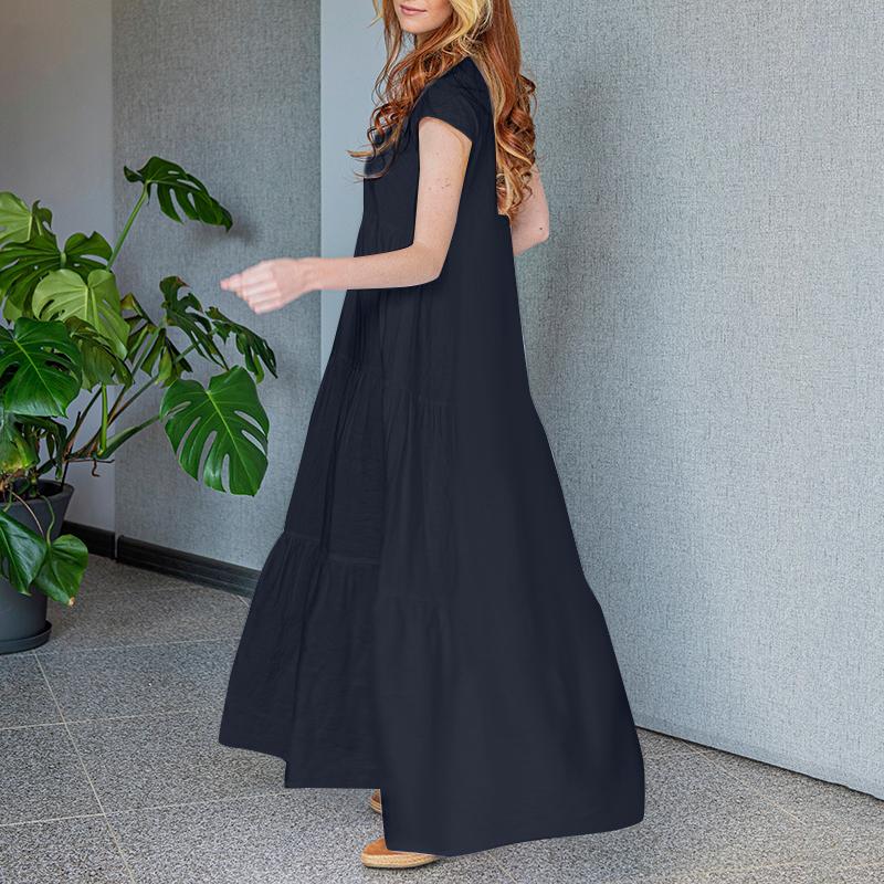 

ZANZEA Женское повседневное свободное длинное платье с V-образным вырезом и короткими рукавами 5XL хаки