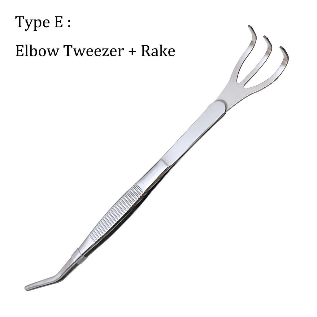 2-in-1  304 Stainless Steel Root Rake with Bonsai Tweezers with Ergonomical Handle Soil Farming Tool for Succulents Crafting