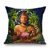 Worship Buddha Sakymuni Lotus Flower Buddism Oil Painting Southeast Asia Buddhists Decoration Pillow Case Linen Cushion Cover