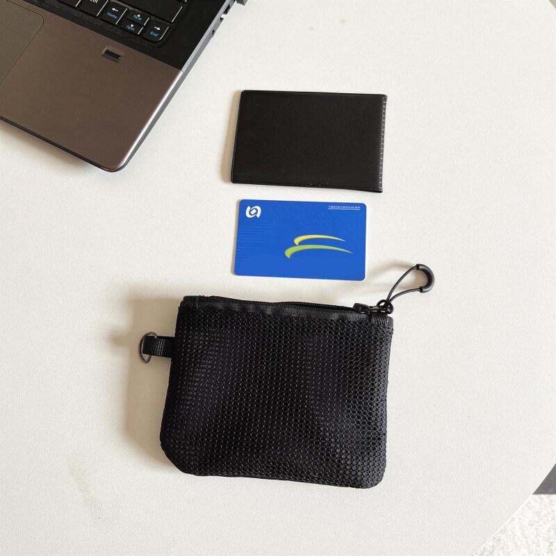 Double Zipper Mesh Earphone Protection Bag Coins Storage Keys Credit Card Holder Pouch Travel Wallet with Lanyard