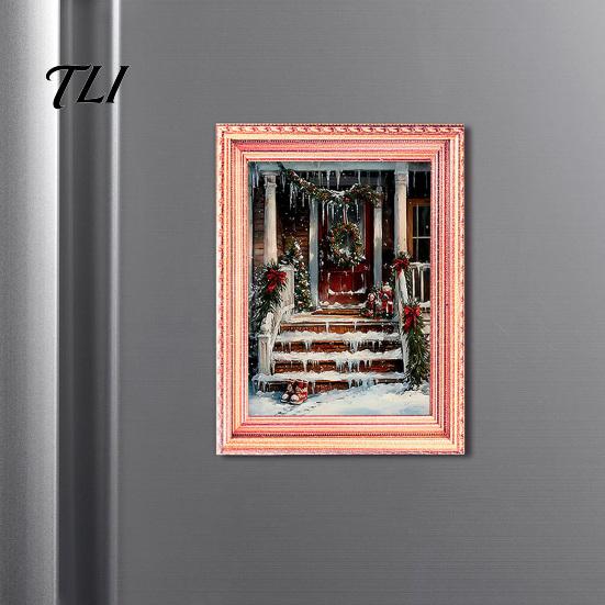 Magnetic Photo Frame 3Pcs Christmas Light-up Refrigerator Magnet, Vintage Wooden Halloween Magnet Decorations Fridge Glowing Picture Holder