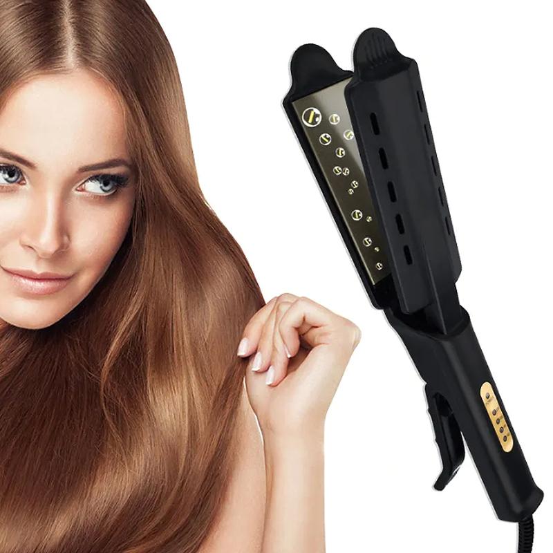 Portable Hot Comb Straightener Wide Plate Ionic Flat Iron Professional Steam Hair Straightener