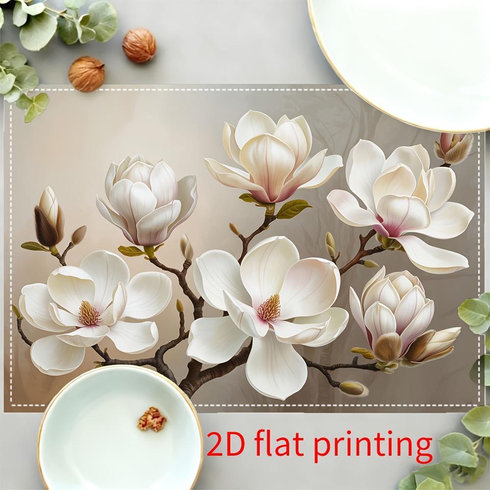 4 Stück Elegante Tischsets mit Magnolienmuster in Weiß | 30,5 cm x 45,7 cm Rechteckige Tischmatten für Esstisch, Ostern, Valentinstag und Heimdekoration - Perfekt