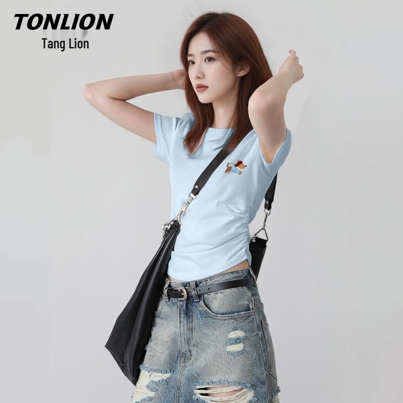 TonLion Women s Pleated Cartoon Dog Graphic T-shirt M