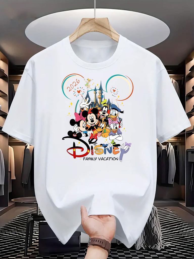 Disney Family 2026 Summer Men Women Tshirt Cartoon Print Oversize Fashion Cotton Parent Child Top Casual Couple Daily Street