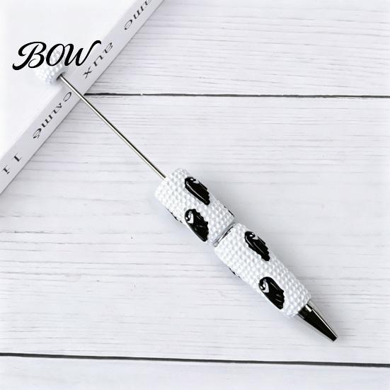Smooth Writing Beaded Pens Halloween Rhinestone Beadable Pen, DIY Sparkly Cat Pumpkin Ghost Plastic Handmade Gift Glitter Black Ink Ballpoint Pen for