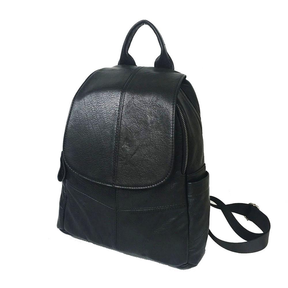 Leather Backpack Black First Layer Cowhide Women'S Bag Double Zipper Mezzanine Design Casual Versatile Backpack