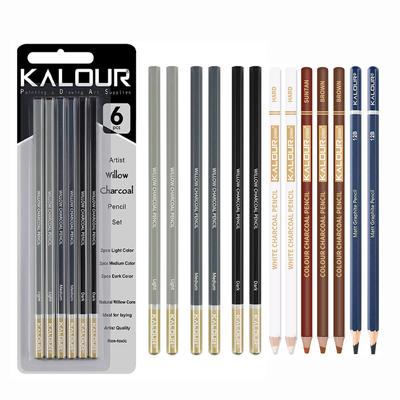 Kalour Pro Charcoal Pencil Set 6/12 Premium Artist Grade Eco-Friendly Wood Sketch Pencils, Drawing Blending Shading Art Students