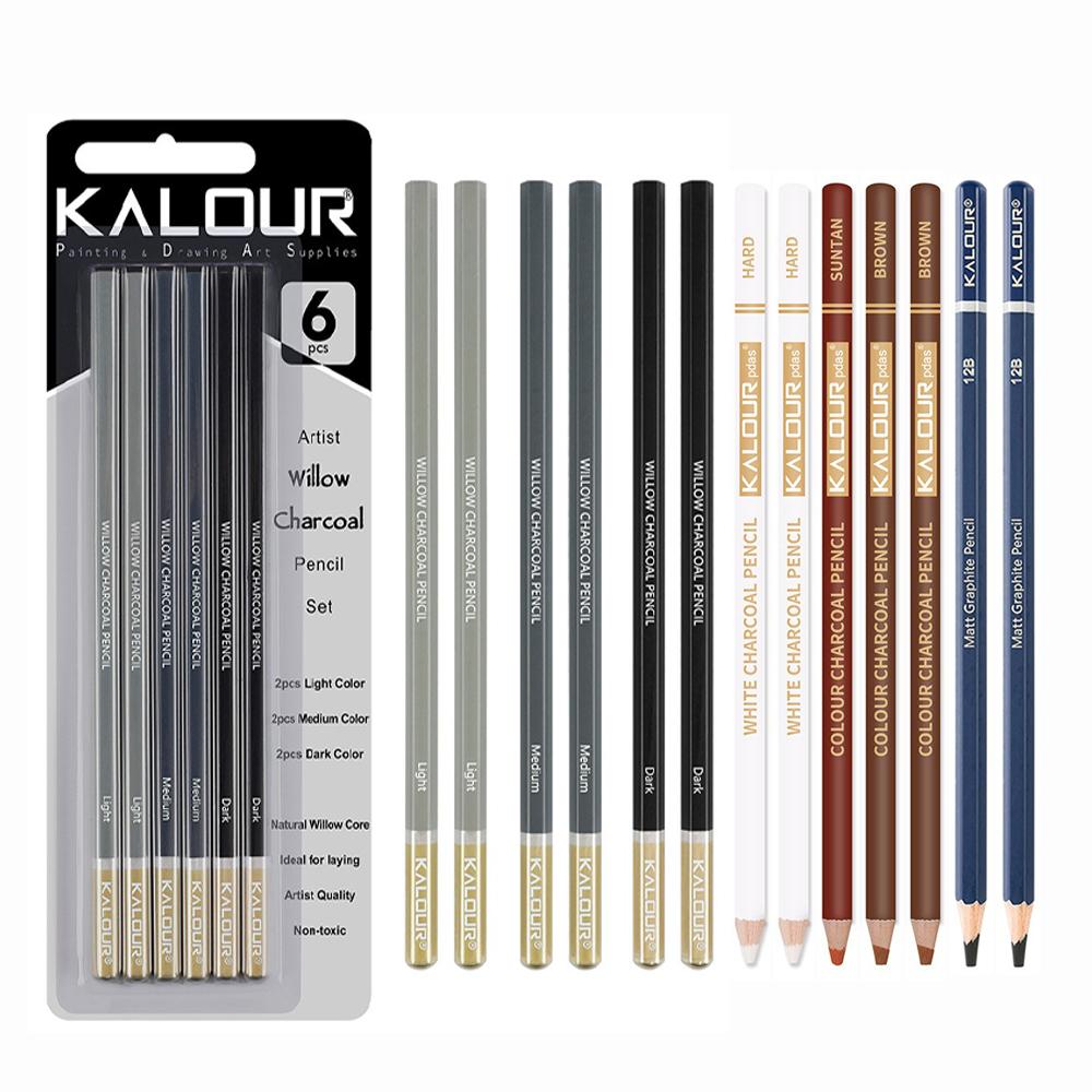 Set di Matite al Carbone Kalour Pro 6/12 Premium Grado Artista Legno Ecologico Matite da Schizzo, Disegno Mescolatura Ombreggiatura Studenti d'Arte