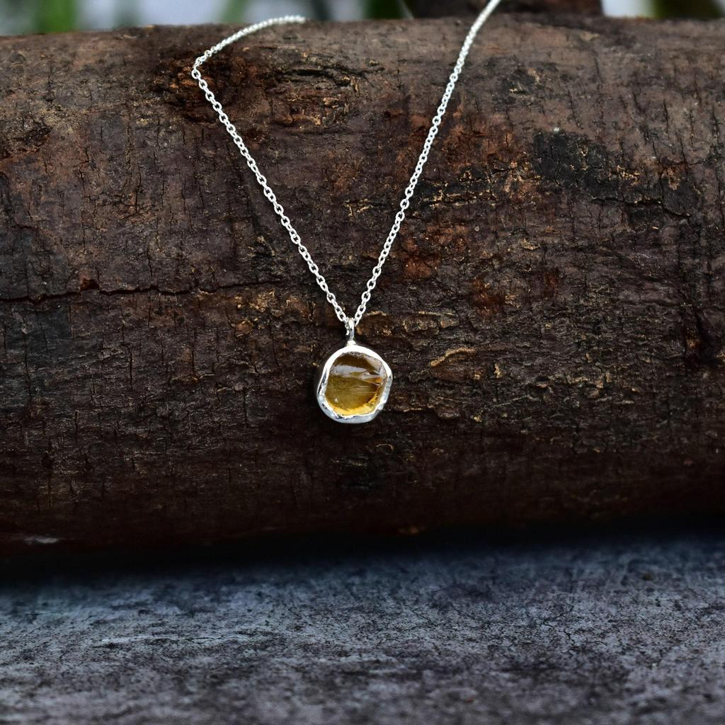 Genuine Raw Citrine necklace Raw gemstone necklace Healing crystal necklace Sterling silver necklace Handmade necklace for beginning