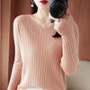 Women Autumn Winter Sweaters  V-neck Cashmere Sweater Elegant Knitted Pullover Tops