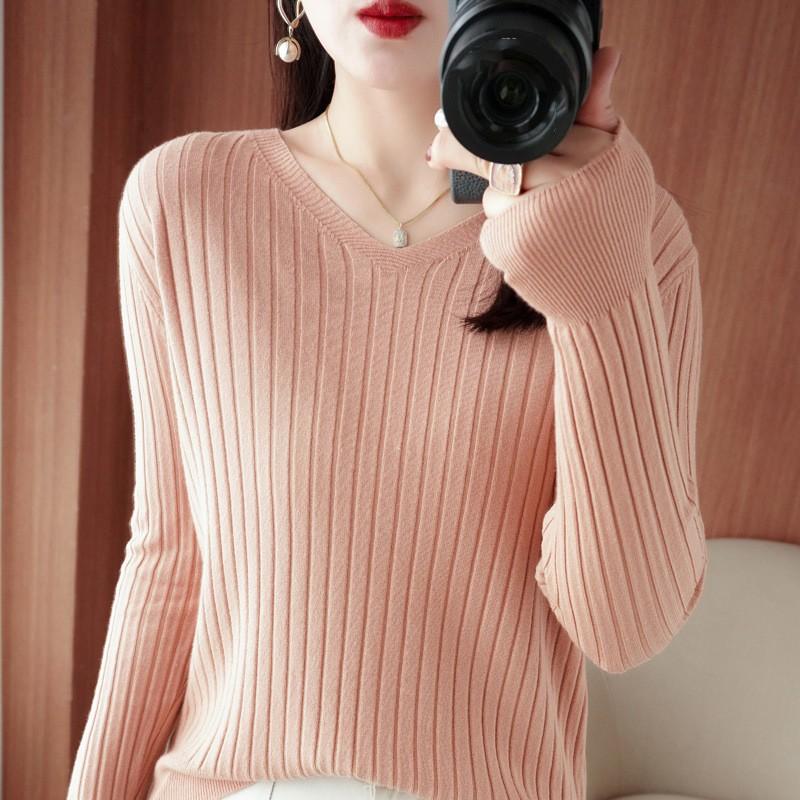 Women Autumn Winter Sweaters  V-neck Cashmere Sweater Elegant Knitted Pullover Tops