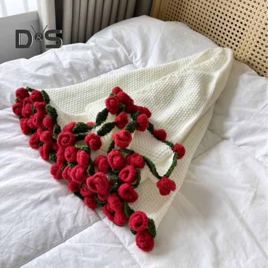 DIY Crochet Flowers Blanket Rose Bouquet Blanket Crocheting Kit Bouquet Throw Blanket Craft Kit for Mother's Day Birthday Gift Home Decor
