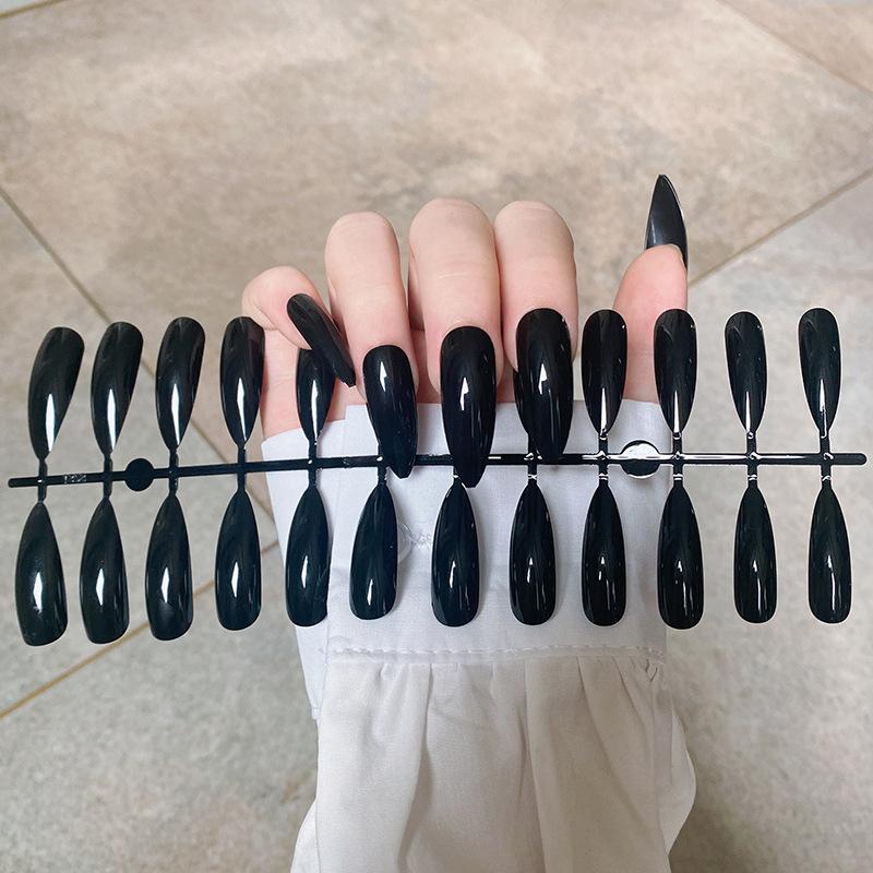 

24 шт./компл. DIY быстрые ногти, удлиненный стиль, заостренный кончик, однотонные глянцевые накладные ногти, разноцветные полоски, готовый маникюр, маникюр