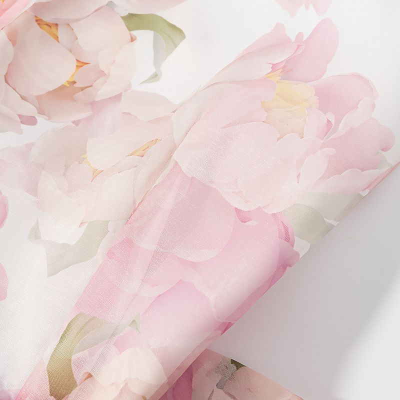 Kaslead New Women Clothes Western Style Fashion Print Slim Fit V-neck Flower Bud Skirt Hem Dress