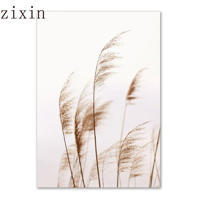 Beige Natural Wall Art Canvas Poster Print Reed Dandelion Grass Cow Canvas Painting Wall ArtPictures for Living Room Decorative