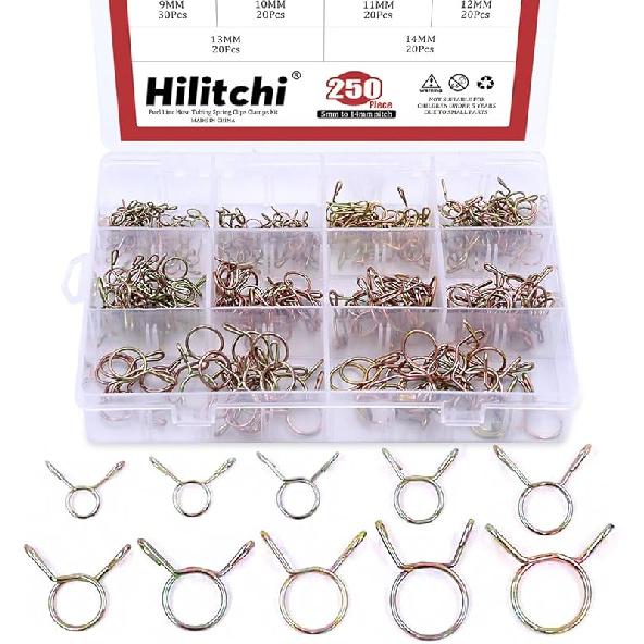 

Hilitchi 250 шт. [10 размеров] Набор хомутов-пружин для топливных шлангов и трубок для мотоцикла, скутера, квадроцикла - [5~14 мм] 5-14mm assortment kit -25