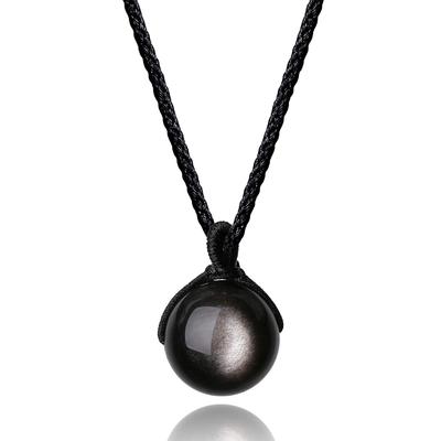 18mm Silver Obsidian Amulet Power Stone Necklace [Koai]