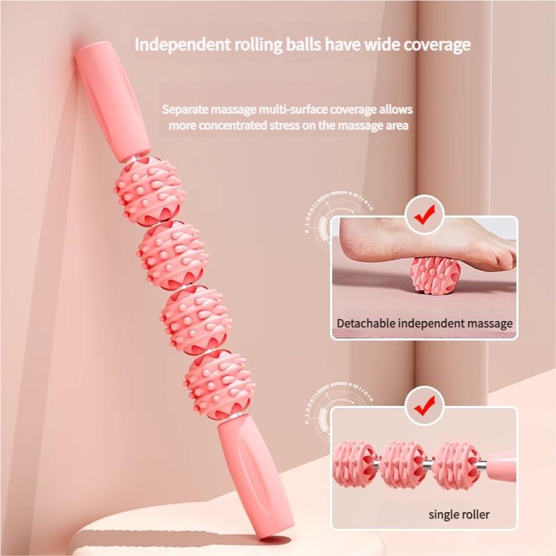 Deep Tissue Massage Roller Multi-Wheel Muscle Relief Tool for Back Neck Legs Portable Fitness Recovery Stick Home Gym Massager with Textured Surface