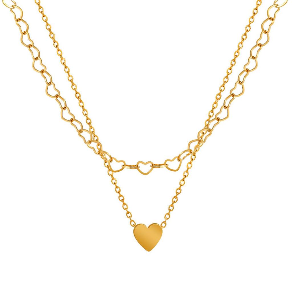 Korean Titanium Steel Heart Bracelet & Necklace Set - Non-Fading, Double-Layer Stackable, Ins Style