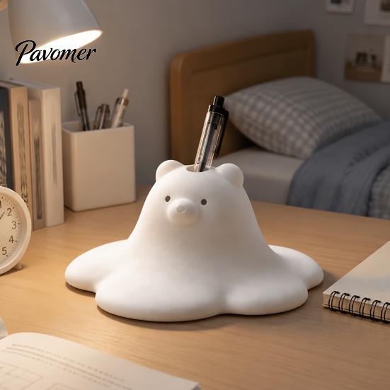 Small Decorative Sculptures 3D Printed Cute Polar Bear Figurine, Adorable White Desk Creative Healing Gadgets Ornament for Living Room Bedroom,