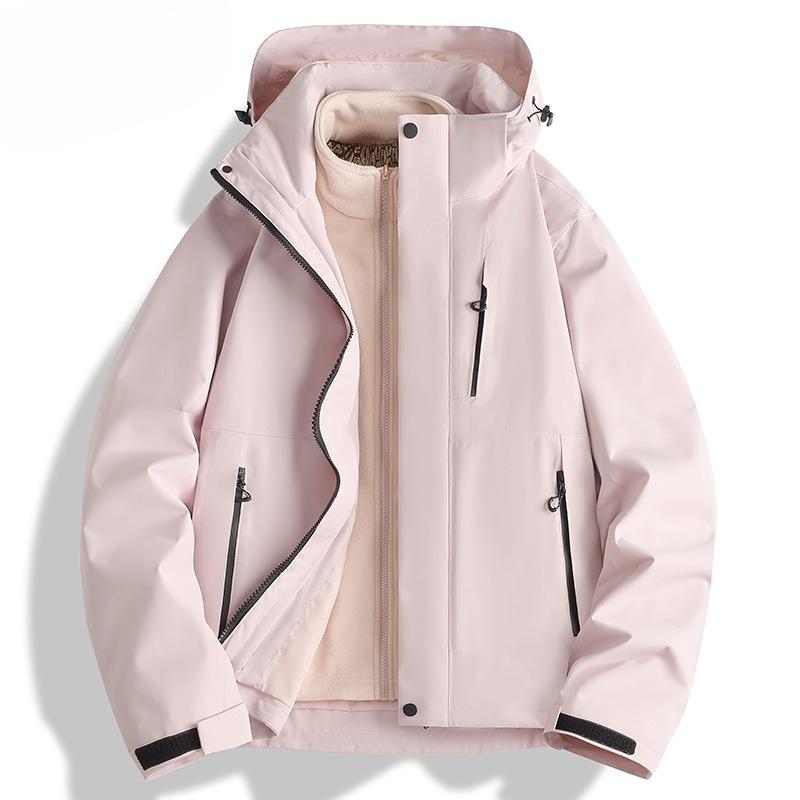 Kurtka Jesienno-Zimowa Trzyw Warstwy Wiatroszczelna Wodoodporna Odporna na Ścieranie Rekreacyjna Outdoorowa z Kapturem Kombinezon Górski Dwuczęściowy