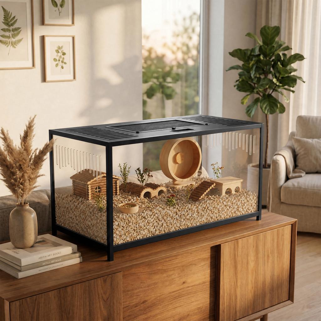 Großer Hamsterkäfig, Bissfester Metall-Rattenkäfig mit zu öffnendem Oberteil für Syrische Zwerghamster, Rennmäuse, 100 x 50 x 52,5 cm
