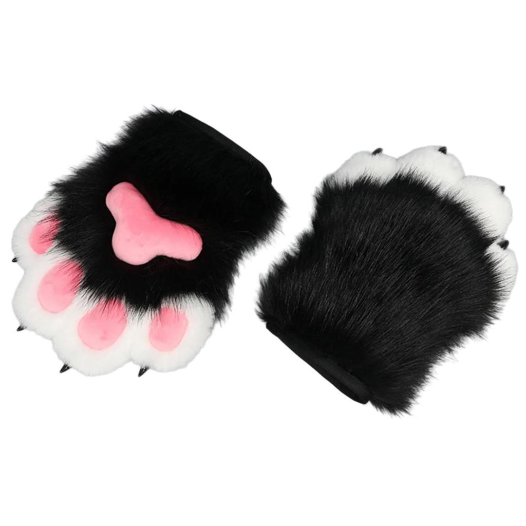 Anime Cats Paws Gloves Furry Plush Beast Paws Gloves for Girl Women Halloween Party Costume Handwear Cosplay Accessories