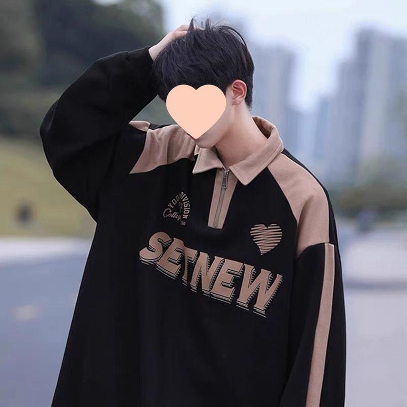 

Мужской свитшот-поло на молнии до середины, весна/осень 2025: Трендовый американский бренд, бунтарски стильный топ для подростков 3XL