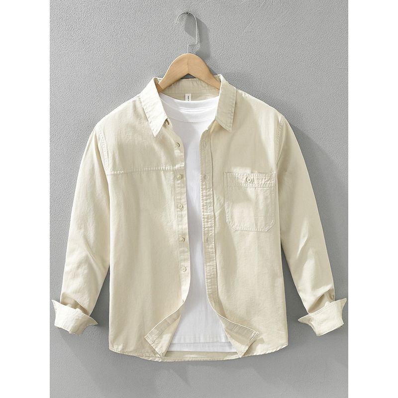 Spring & Fall Japanese Hong Kong Style Fresh Minimalist Long Sleeve Shirt Men Pink Loose Leisure All-Matching Shirt Coat Pure Cotton