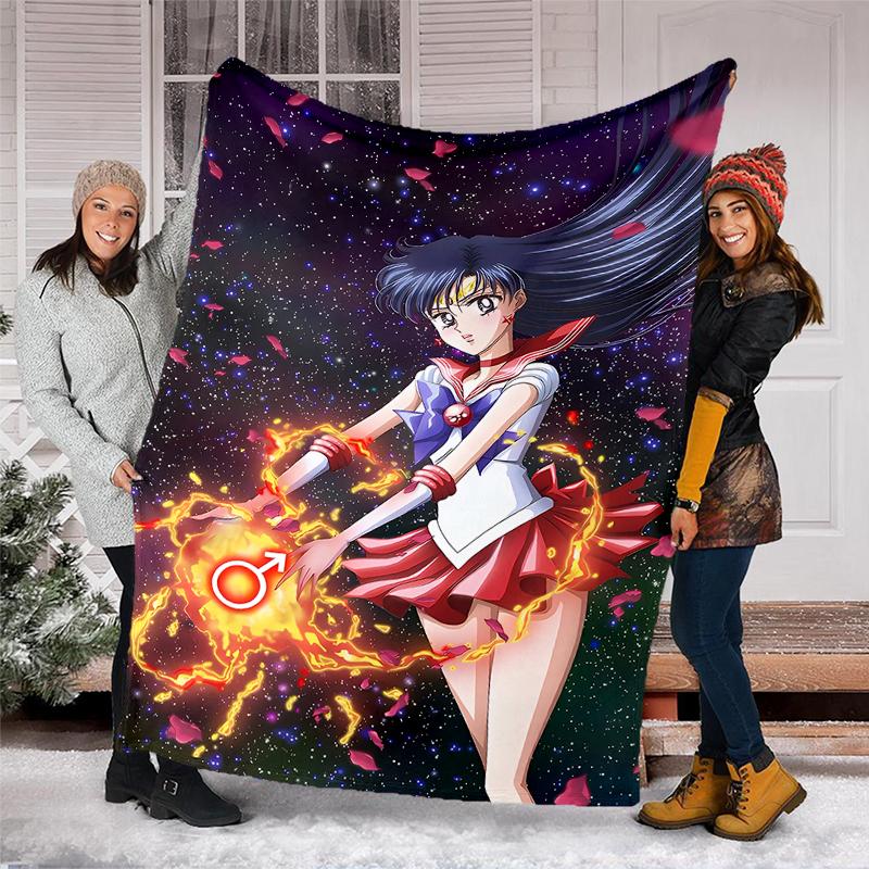 Sailor Moon Power Print Flannel Blanket, Soft Warm Lightweight Throw Blanket for living Room,Sofa Bed Camping office