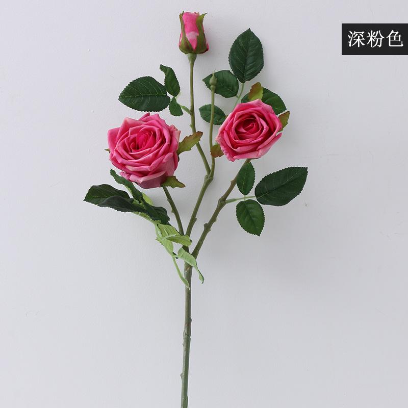 Künstliche Blume dekoratives Ornament Simulation gekräuselte Rose Europäische 3-köpfige feuchtigkeitsspendende Rose Simulationsblume