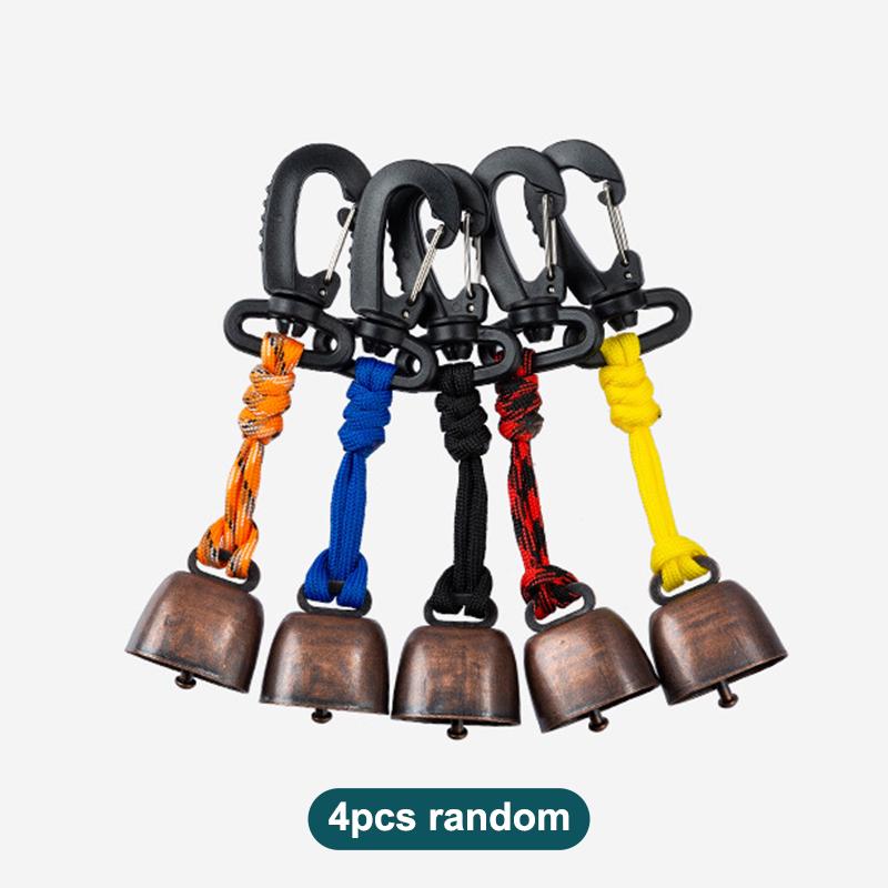 4Pcs Outdoor Bear Bell For Hiking Camping Loud Cast Iron Cowbell With Braided Lanyard Anti-Lost Keychain For Backpacking Walk