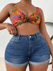 High Stretch Mid-Waist Plus Size Denim Shorts